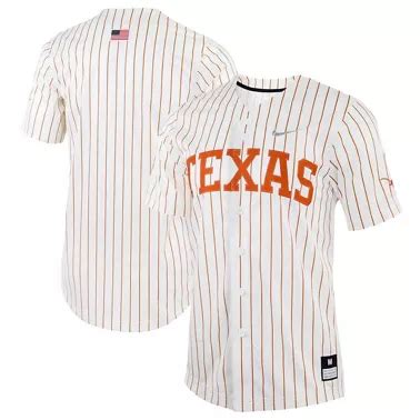 texas longhorns nike pinstripe replica full-button baseball jersey - white|texas longhorns jersey.